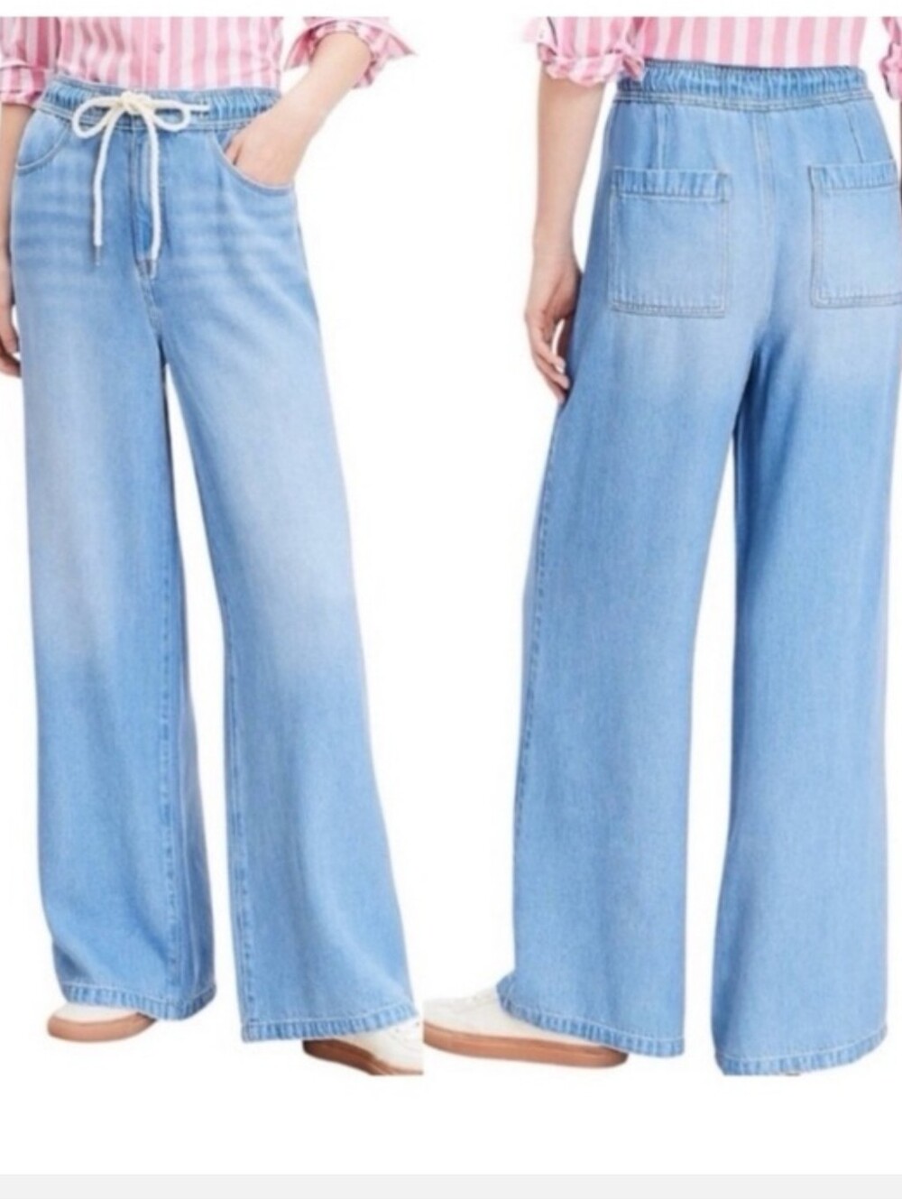 Loft Palazzo light Wash Wide-Leg Drawstring Jeans - Women
